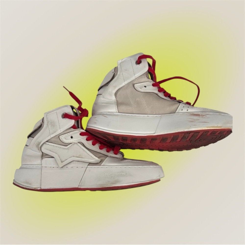 A.S.98 White and Red High-Top Sneakers